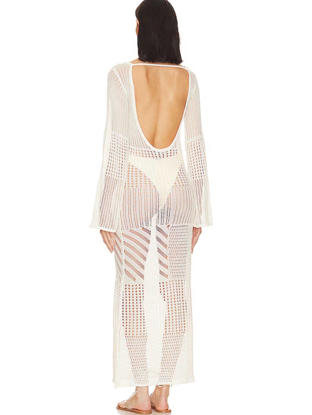 L'Academie Cream Sheer Crochet Maxi Swim Coverup - Picture 2 of 2